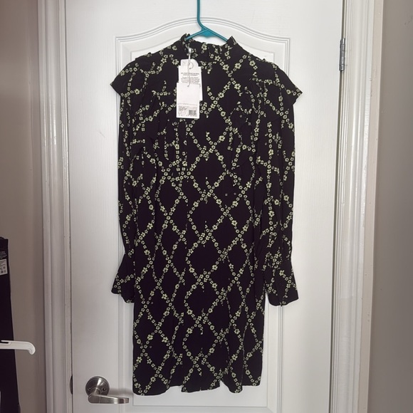 GANNI I Printed Crepe Ruffle High Collar Dress Size 34 XS - Picture 5 of 11